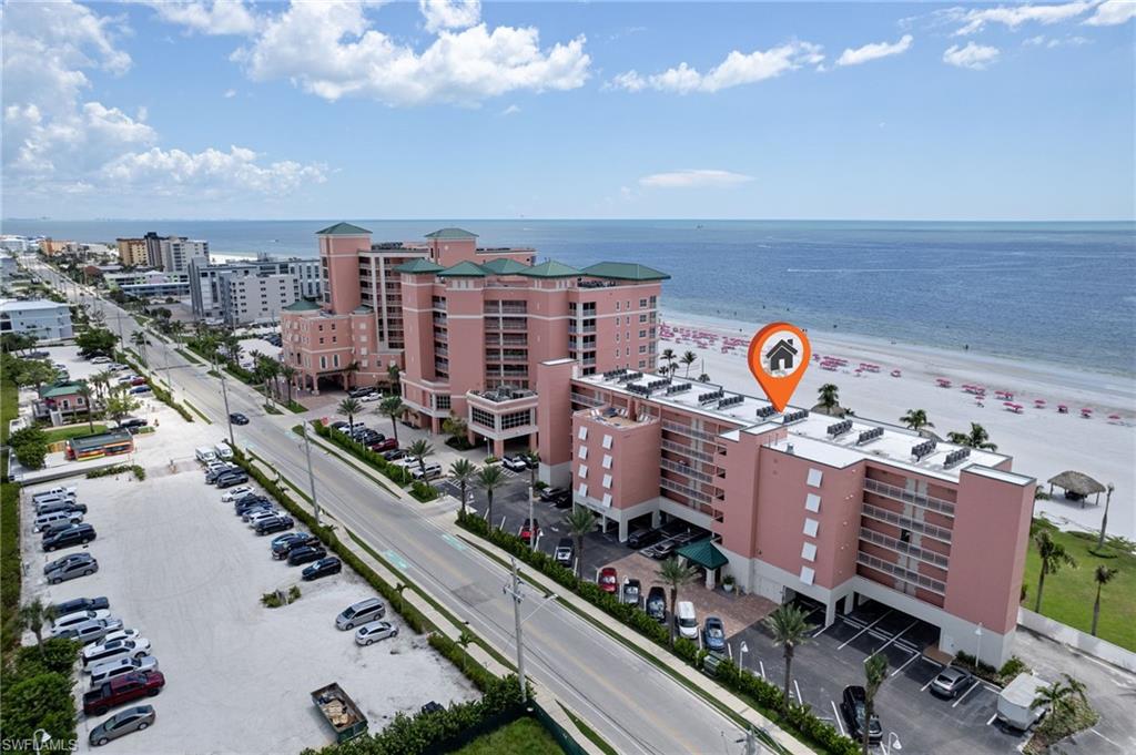 Bird's eye view of the unit building and the Gulf beach
