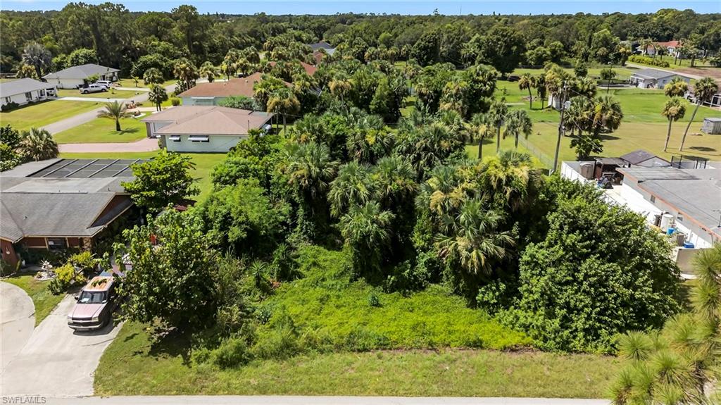 Aerial view of residential area featuring a tree filled landscape