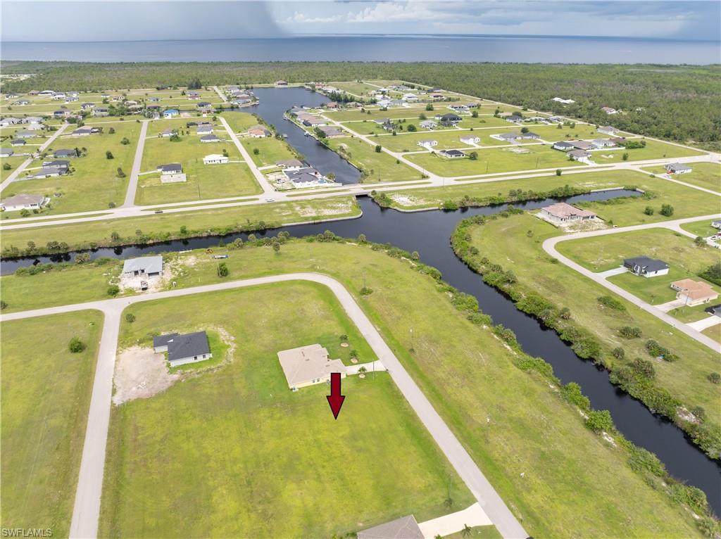 Bird's eye view of a nearby body of water