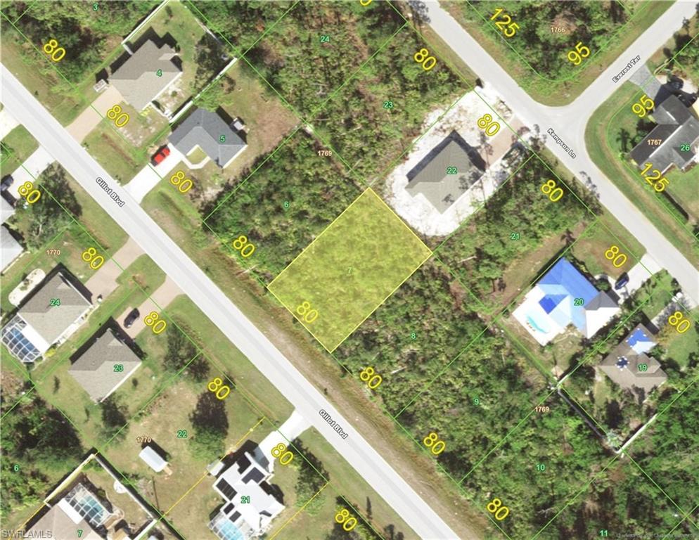 Aerial map of property and surrounding area with property boundaries highlighted