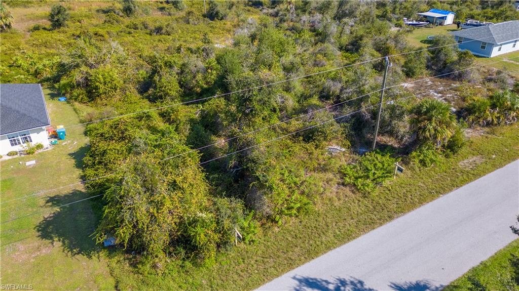 View from above of property with property parcel outlined
