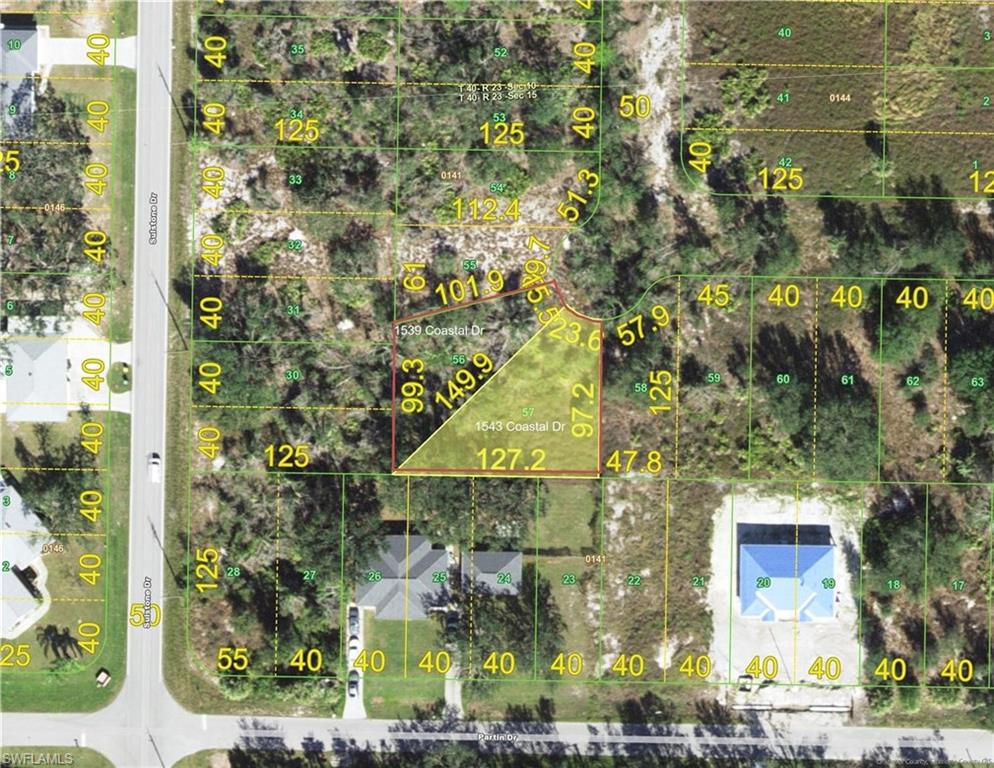 Aerial map of property and surrounding area with property parcel outlined