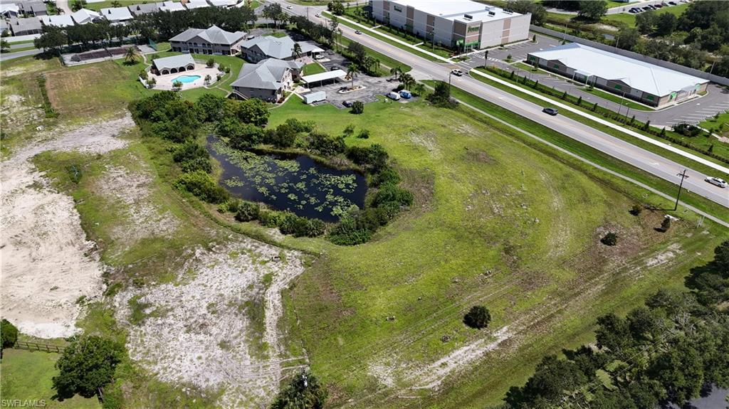 Aerial view of a nearby body of water