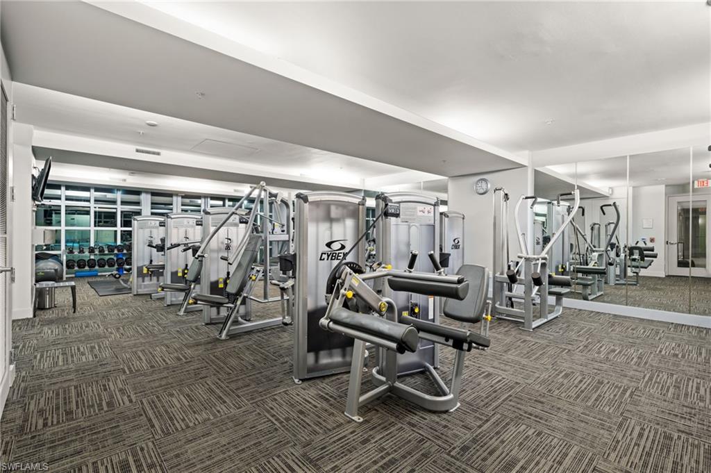 Gym with dark colored carpet