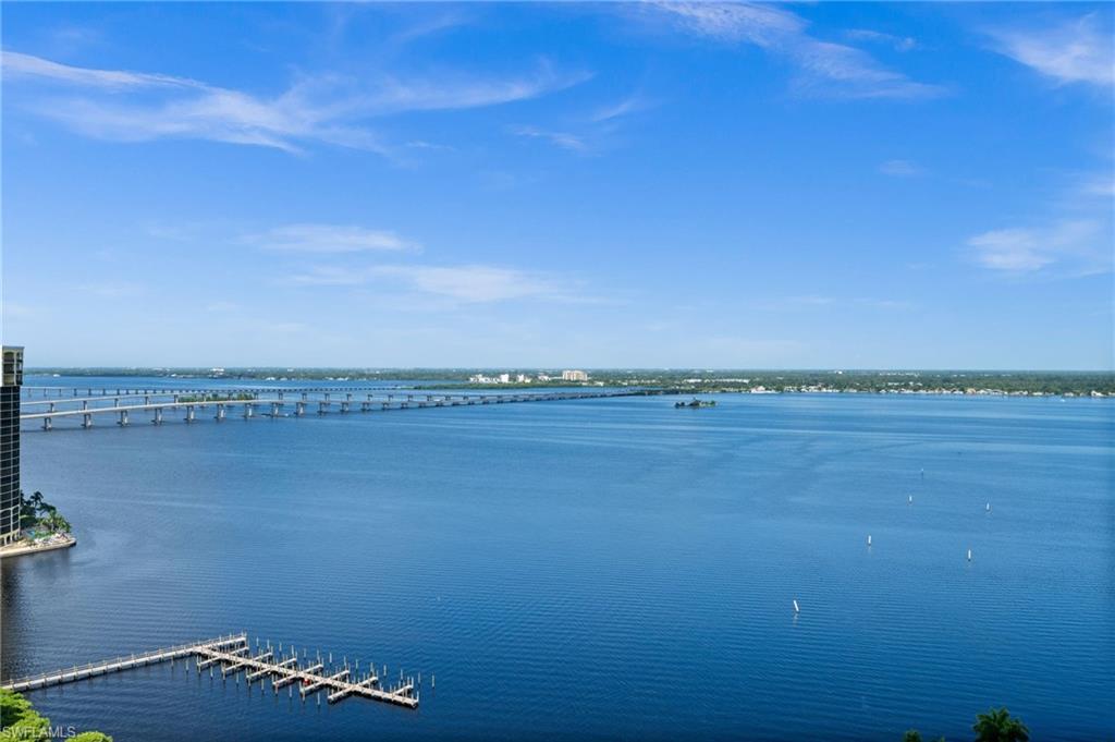Water view with a notable bridge