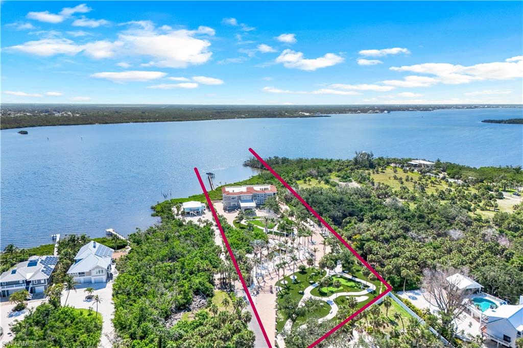 Aerial view of a nearby body of water