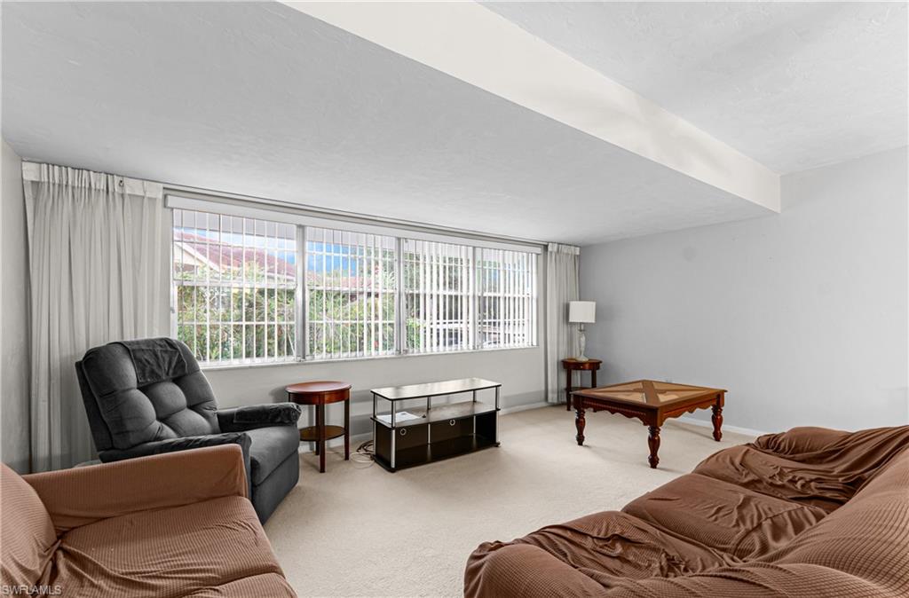 Carpeted living area featuring healthy amount of natural light
