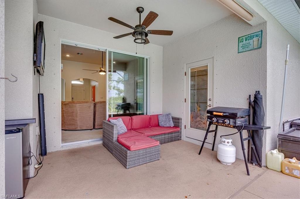View of patio / terrace featuring ceiling fan and grilling area