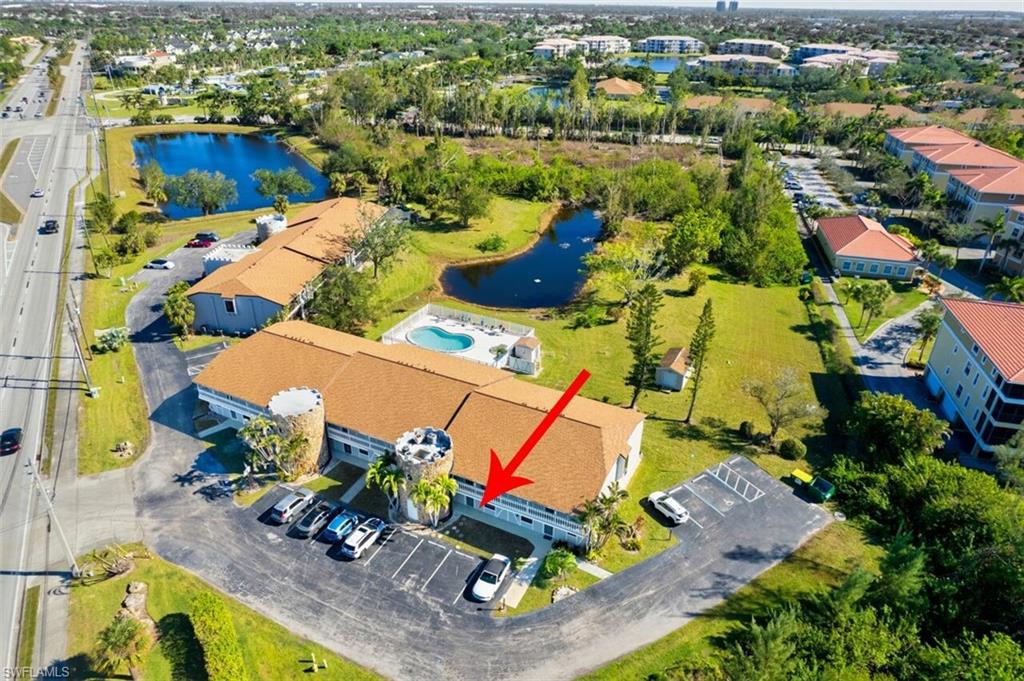 Bird's eye view of a nearby body of water
