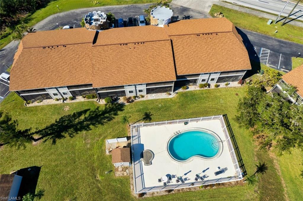 Drone / aerial view of a pool