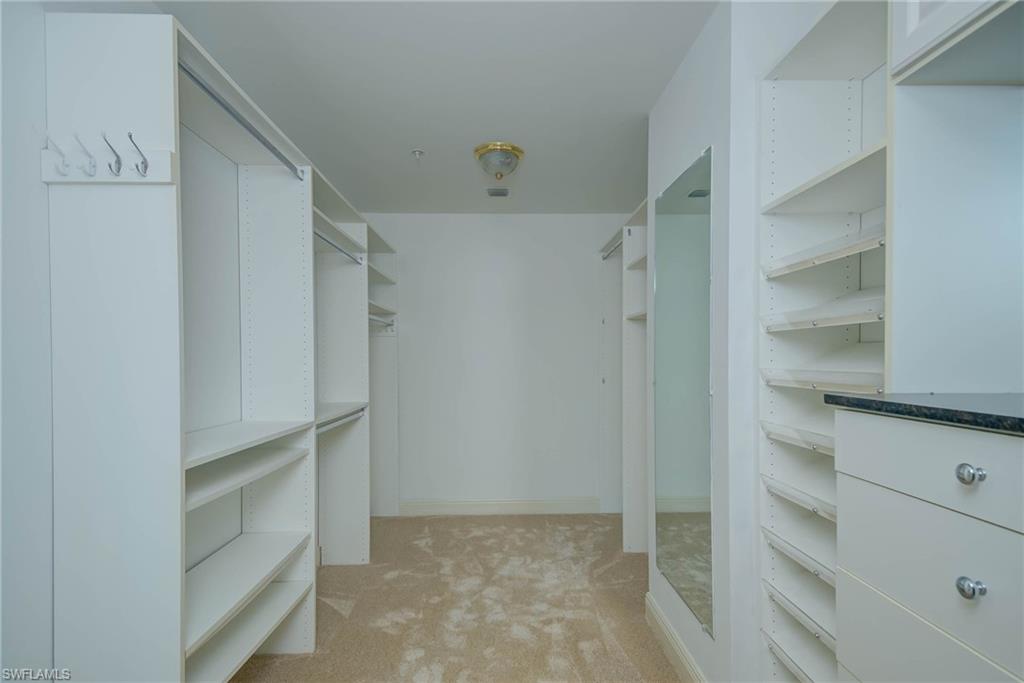 Spacious closet with light colored carpet (Length View)