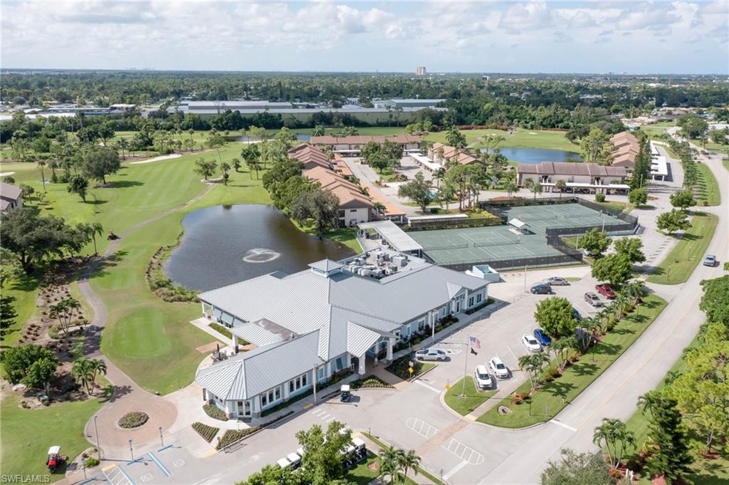 Aerial view of a large body of water and a golf club