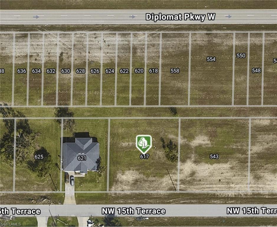 Aerial photo showing the location and size of lot