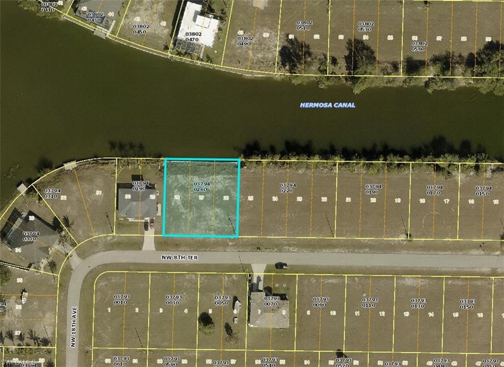 Aerial view of property's location with property parcel outlined