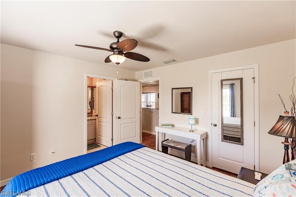 Bedroom featuring a ceiling fan and wood finished floors