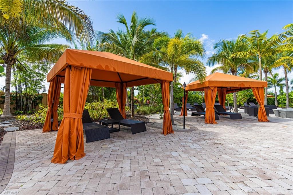 View of home's community with a gazebo, a patio, and outdoor lounge area
