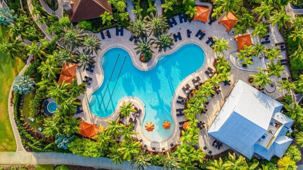 Drone / aerial view of a pool area