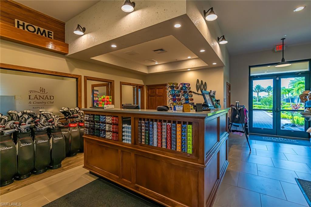Reception area with french doors and recessed lighting