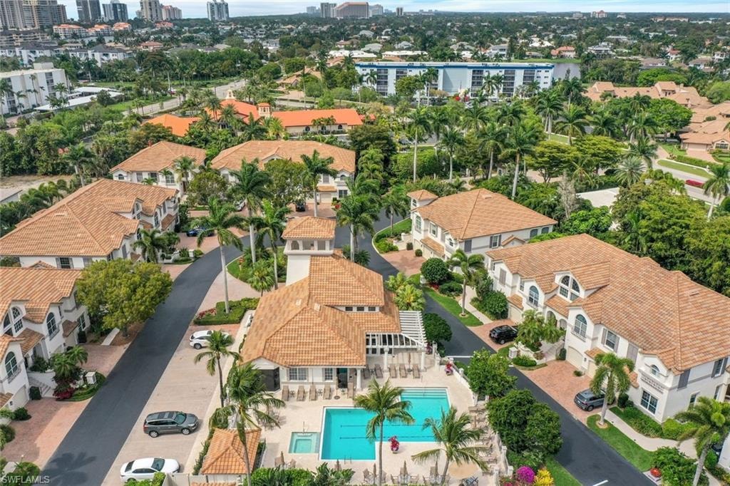 Drone / aerial view of a pool area