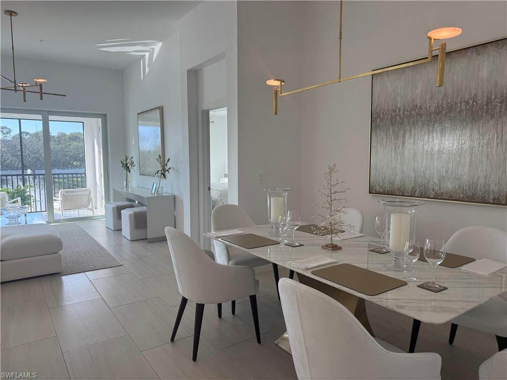 Dining room with a chandelier