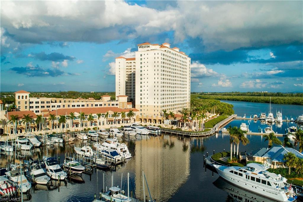Water view with numerous boat docks