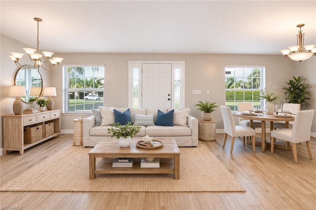 Virtually staged living room/eating area