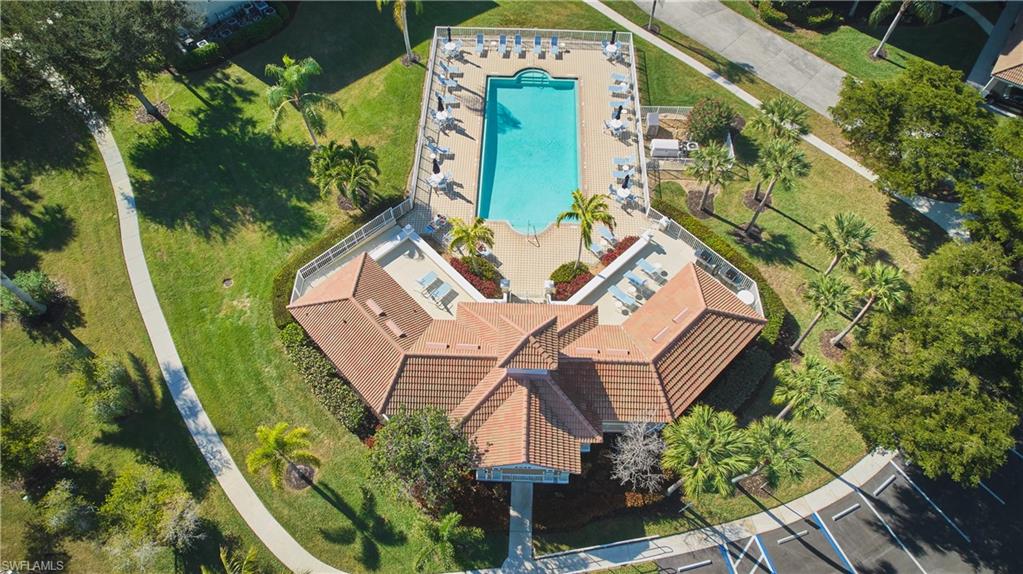 Drone / aerial view of a pool