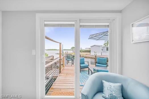 Entryway with a water view