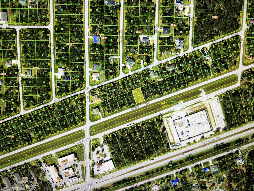 Aerial overview of property's location featuring property boundaries highlighted