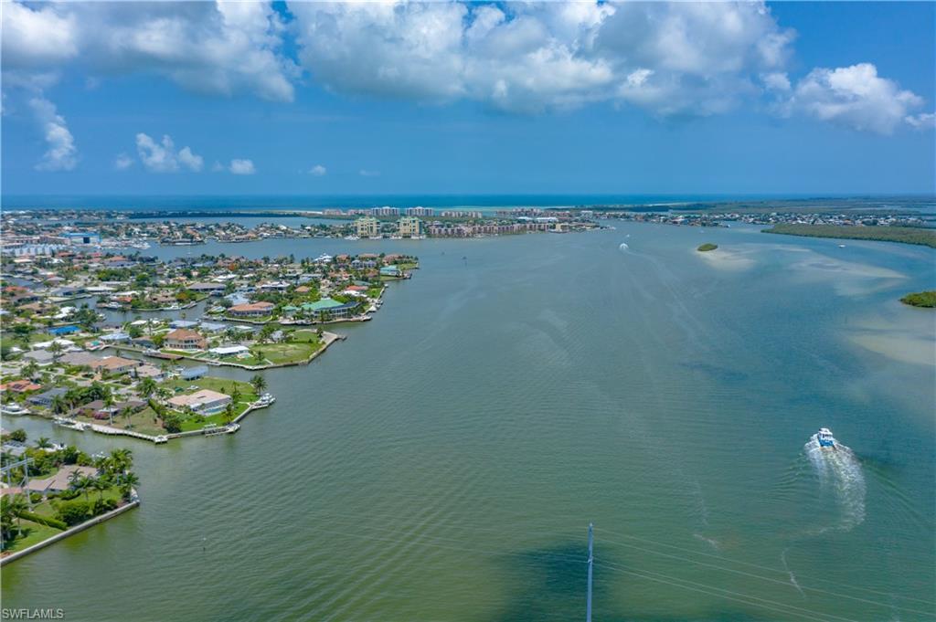 Bird's eye view of a nearby body of water