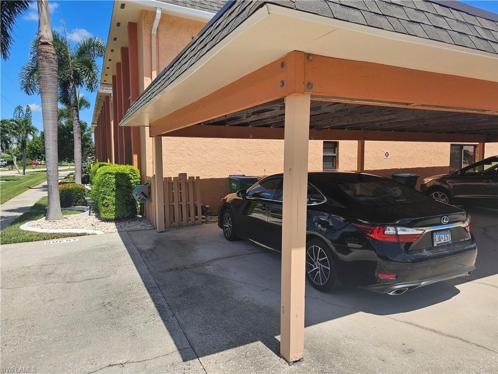 View of covered parking lot