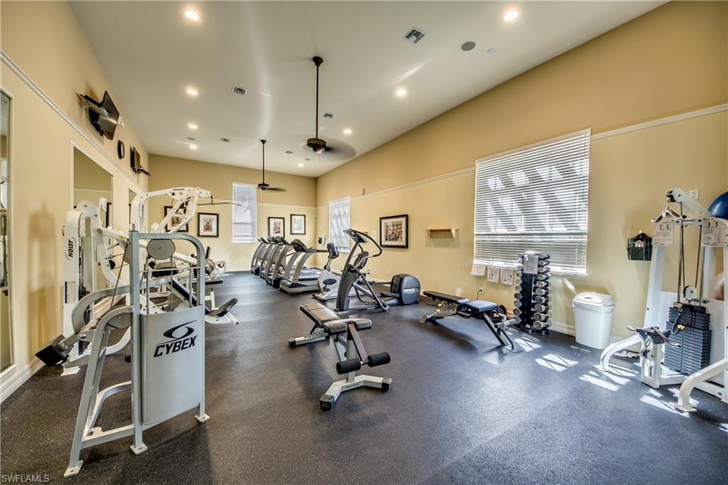 Gym with recessed lighting