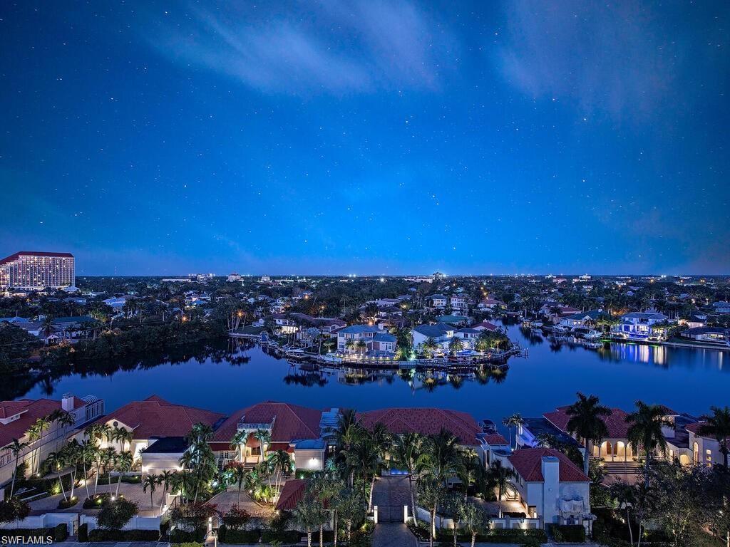 Aerial view of a nearby body of water