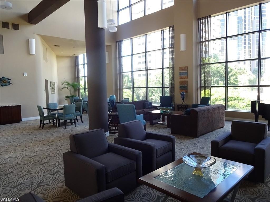 Lobby with a towering ceiling