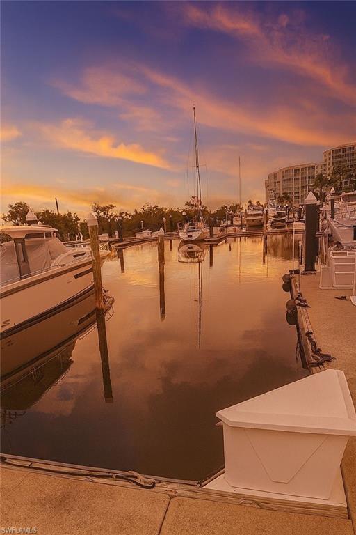 Water view featuring a boat dock