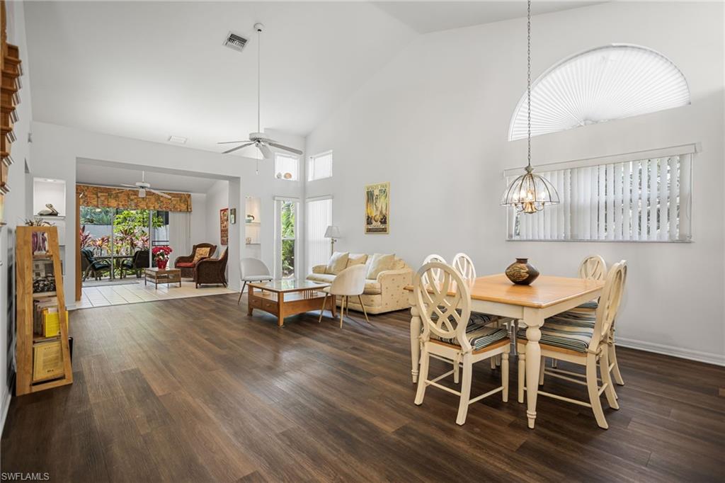 Spacious great room has vaulted ceilings, great light and so much room!
