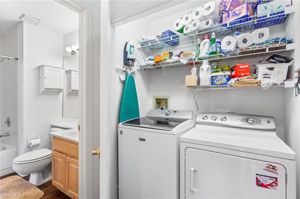 Full-size laundry is conveniently on the first floor, yet tucked away in the entrance hall closet for quiet and clutter-free enjoyment.
