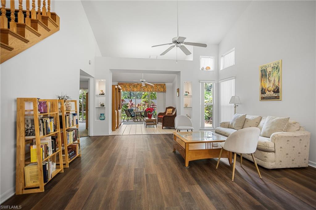 Spacious great room has vaulted ceilings, great light and so much room!