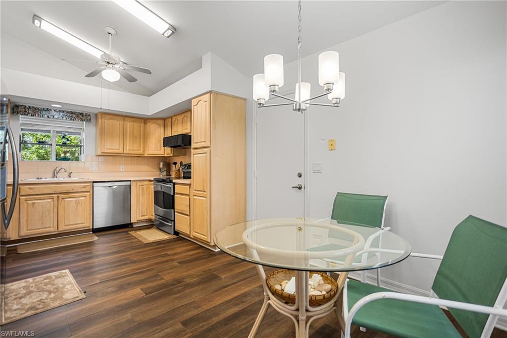 The spacious kitchen has stainless appliances, plenty of cabinet space and a floor-to-soffitpantry. The ceiling vaults up toward the greatroom, allowing more light in and the sense of even more space. The soffits are open above, meaning no load-bearing walls to worry about, if you want to open up the space to the great room.