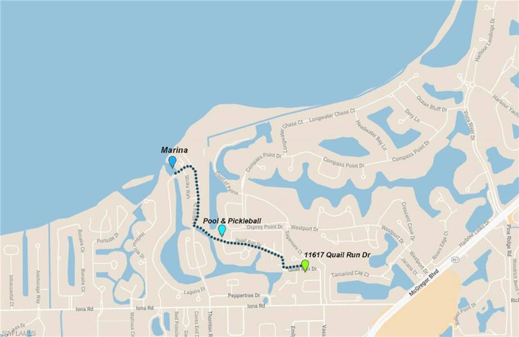 Distance from subject property to Marina and private beach