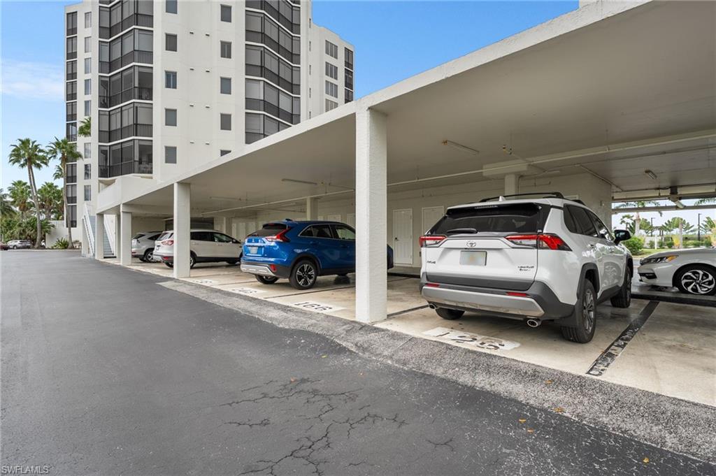 View of covered parking lot