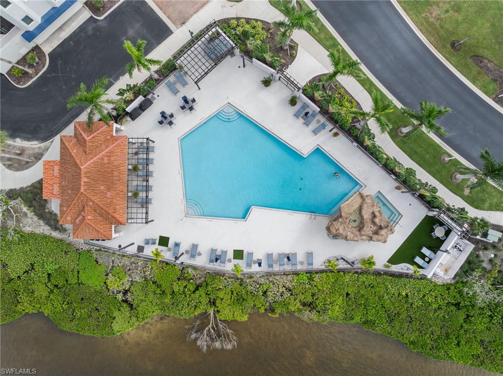 Drone / aerial view of a pool area