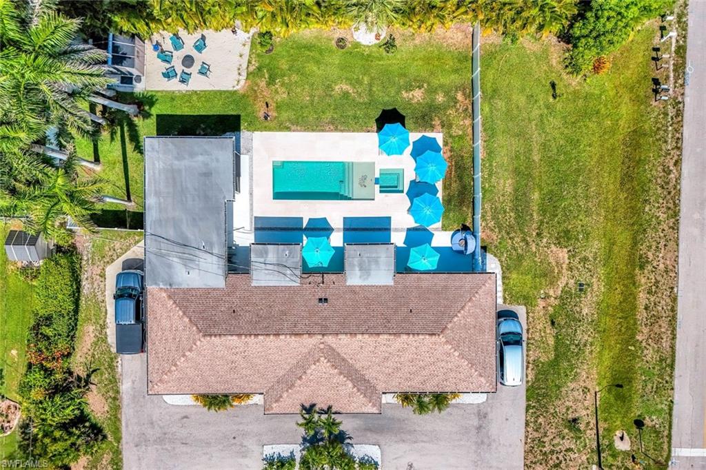 Drone / aerial view of a pool