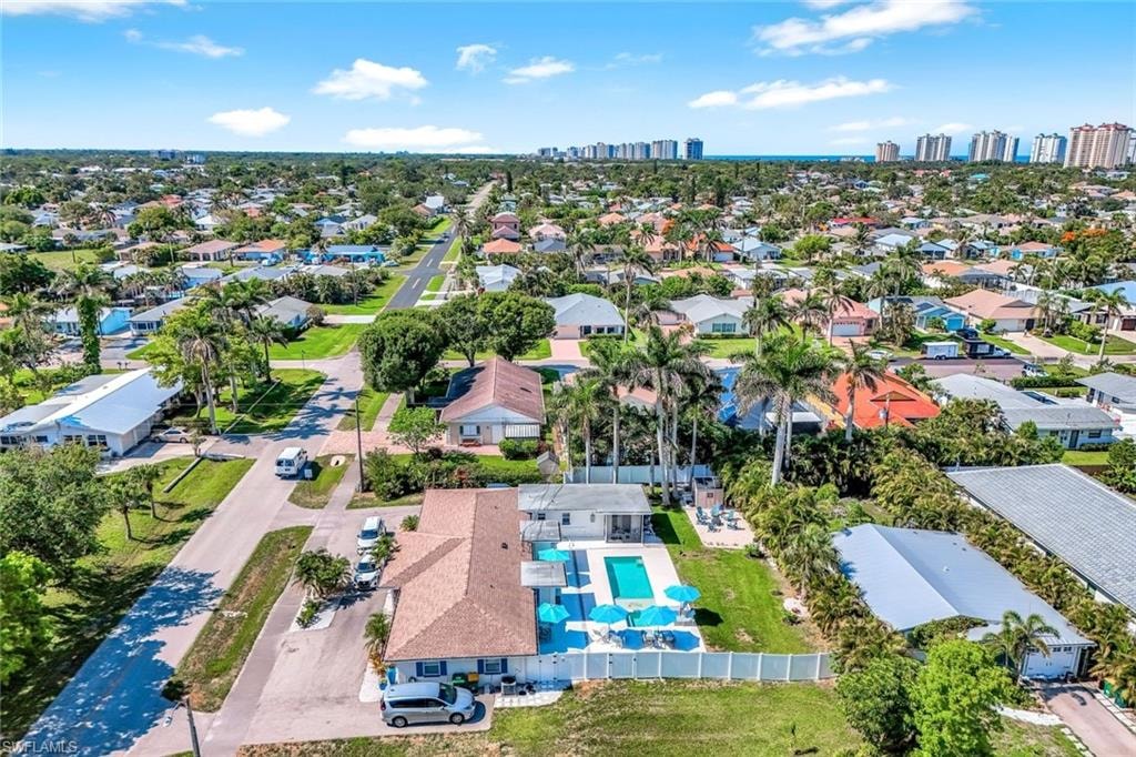 Bird's eye view of a pool and skyline