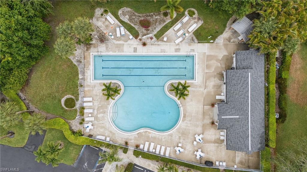 Drone / aerial view of a pool