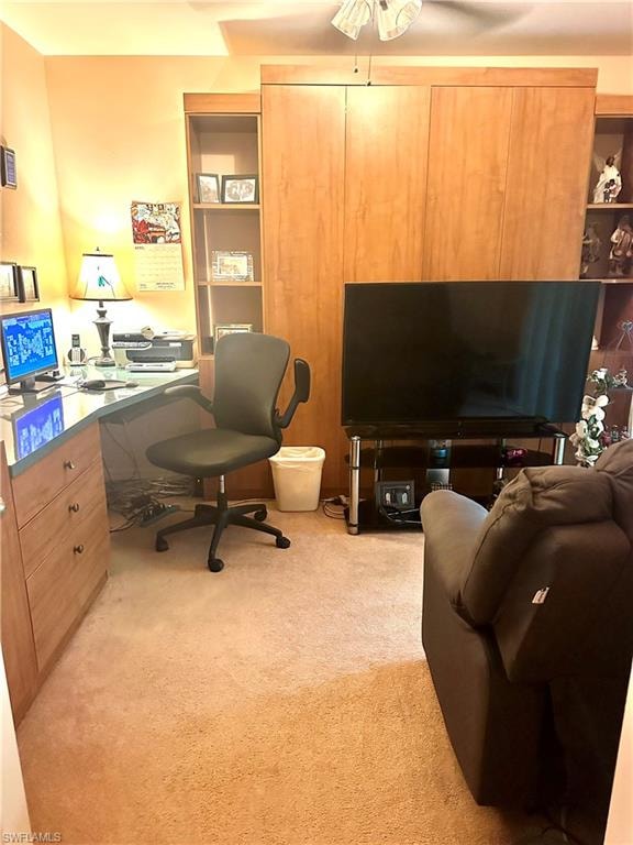 Office space featuring light colored carpet