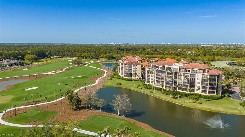 Bird's eye view of a local golf course and a nearby body of water