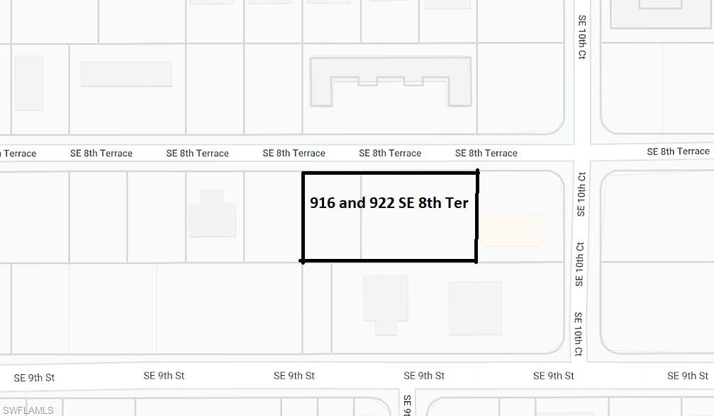 916 and 922 SE 8th Ter.  Zoned CP--Commercial Professional.  Two separate parcels, when together have 240 foot frontage on SE 8th Ter. for about 2/3 of an acre.  All assessments paid in full.