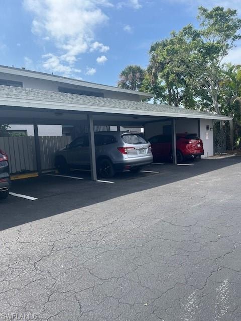View of covered parking lot