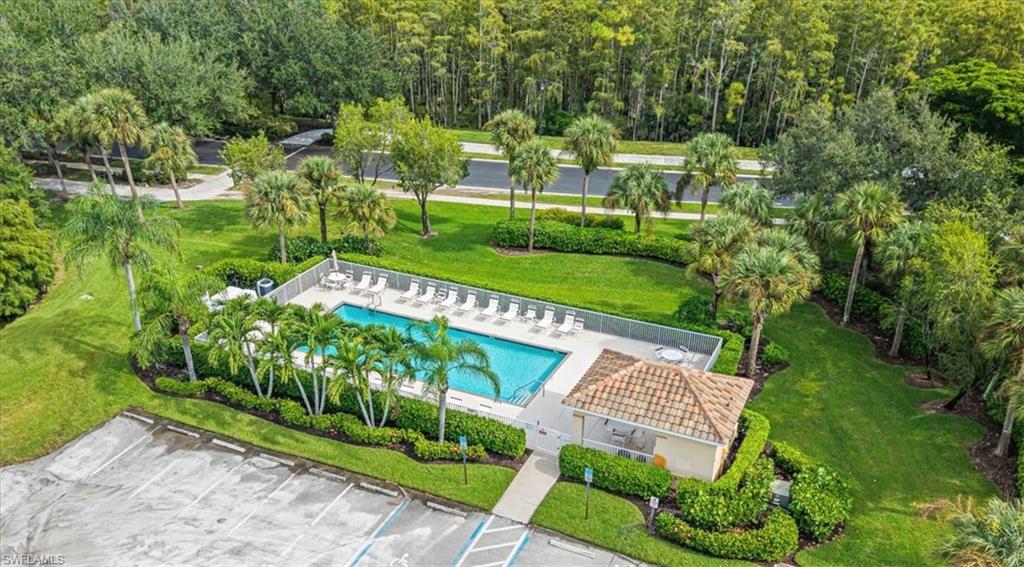 Drone / aerial view of a pool area